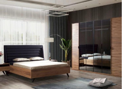 Schwarz Braunes Bettgestell Doppelbett Schlafzimmer Möbel Designer Bett